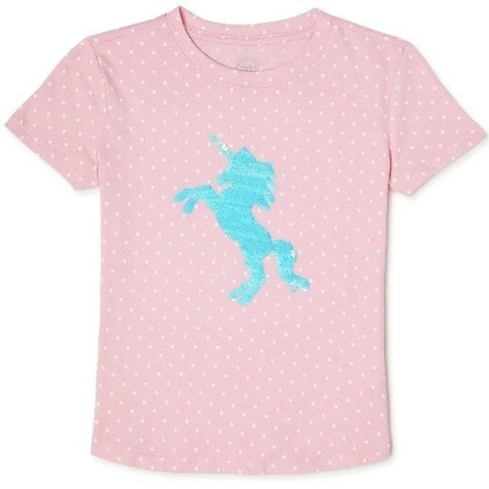 Wonder Nation Girls TShirt Large 10-12 Unicorn Sequins New with Tags Pink Dot